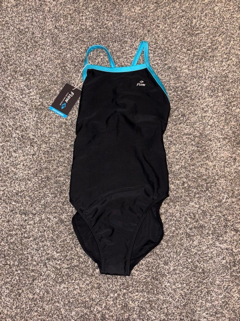 NWT black one piece swimsuit with blue straps